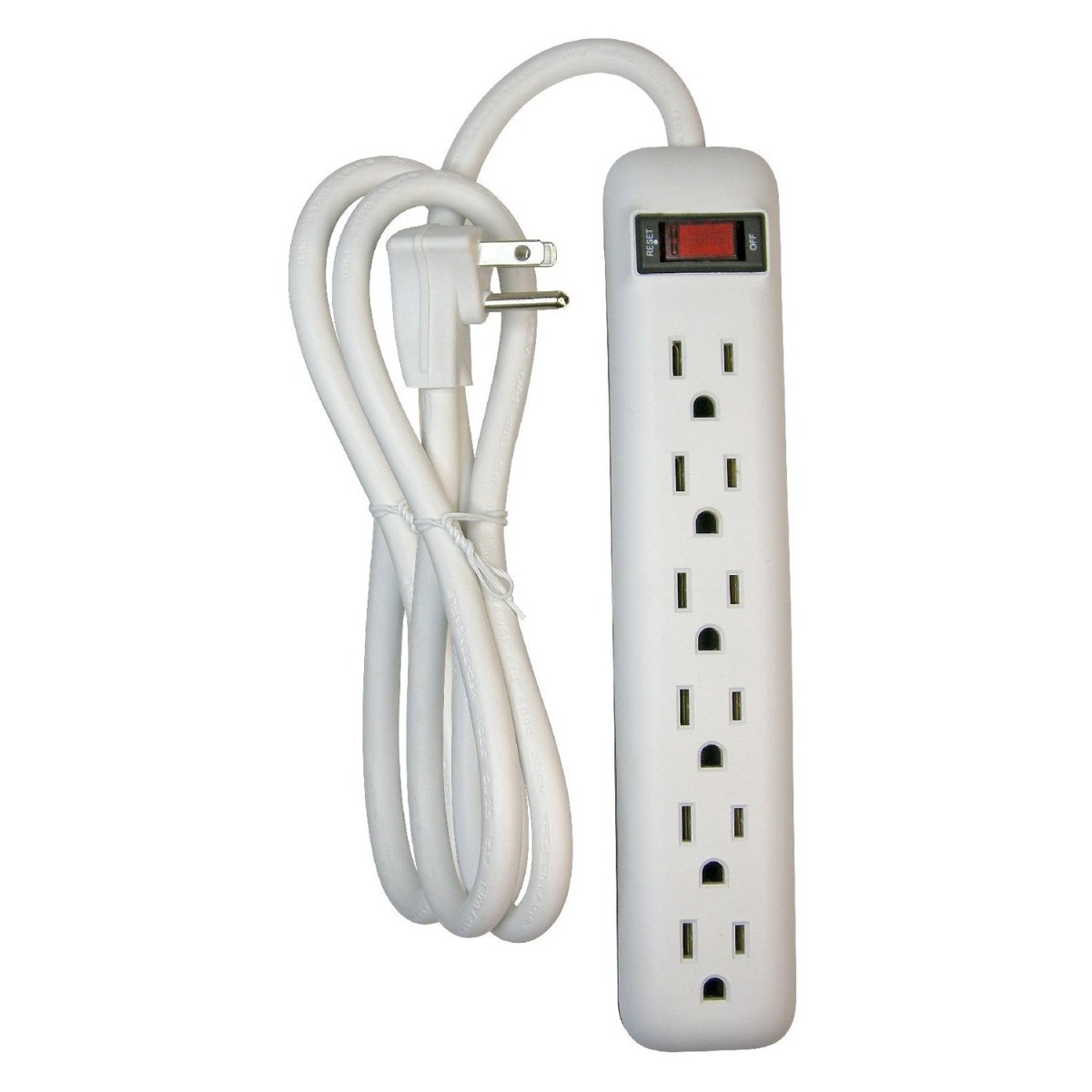Prime Wire & Cable PB801115 6-Outlet White Power Strip with 8-Foot Cord NEW 